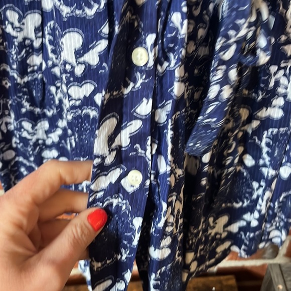 Gap Dress Full Front Button 3/4 Sleeve Tie Waist Blue & White Size 6 - Picture 6 of 10